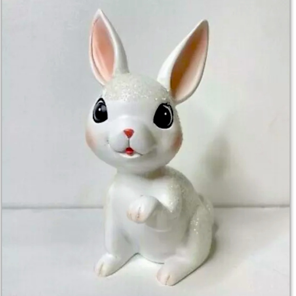 Vintage Retro Style Glittery Sugared Easter Bunny Marshmallow White Kitschy NEW